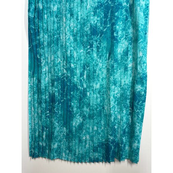 Michael Kors Turquoise Water Print Pleated Maxi Long Skirt Pull On Size L Flowy - Picture 6 of 12